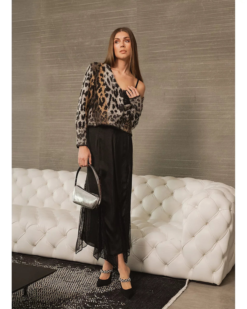 TESNI LS VNECK CARDIGAN LEOPARD