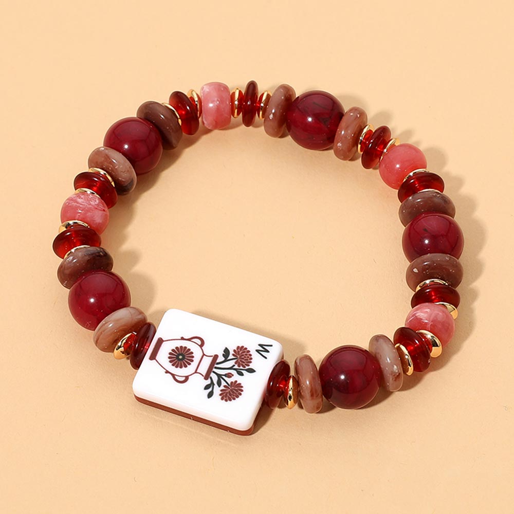 BURGUNDY FLOWER TILE BRACELET