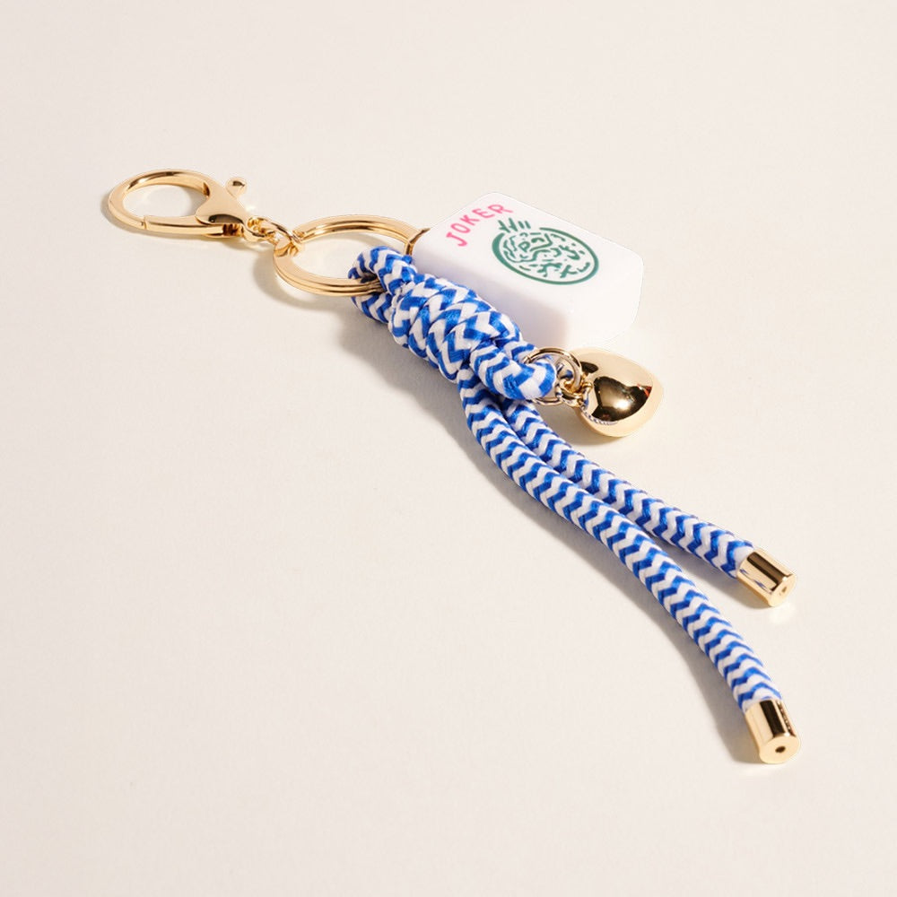 MAHJONG TILE HEART BAG/KEY CHARM BLUE