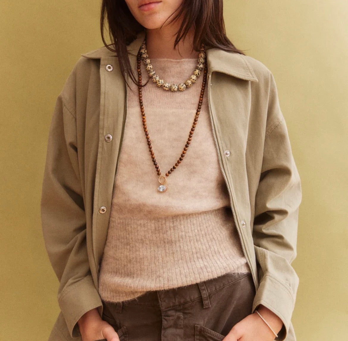 CARRIE BEADED NECKLACE - TIGER'S EYE