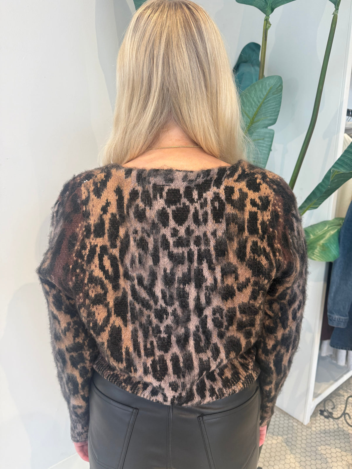 TESNI LS VNECK CARDIGAN LEOPARD
