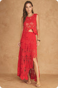 SCALLOPED CROCHET TOP & SKIRT SET CHILI RED