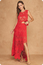 SCALLOPED CROCHET TOP & SKIRT SET CHILI RED