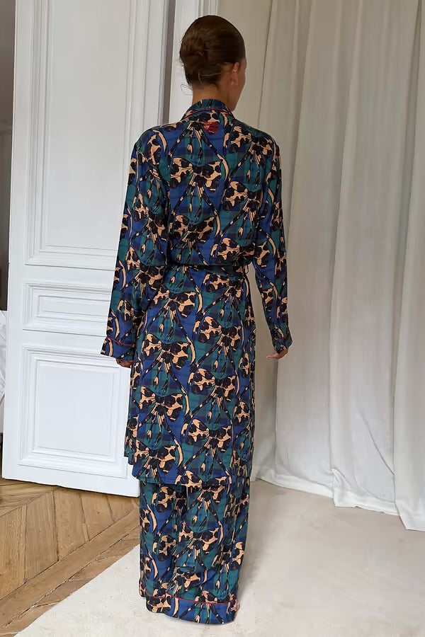 GREEN TARTAN & LEOPARD BOW DRESSING GOWN