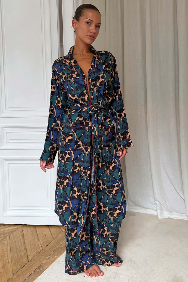 GREEN TARTAN & LEOPARD BOW DRESSING GOWN