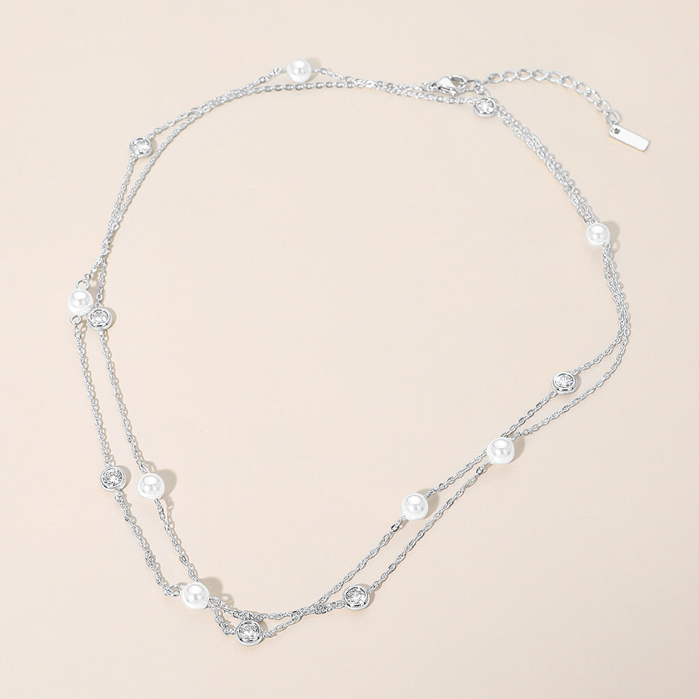 SILVER DOUBLE STRAND PEARL NECKLACE