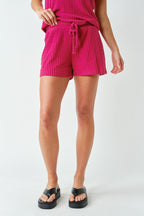 SOFTCORE RIBBED LOUNGE SET FUSHCIA