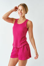 SOFTCORE RIBBED LOUNGE SET FUSHCIA