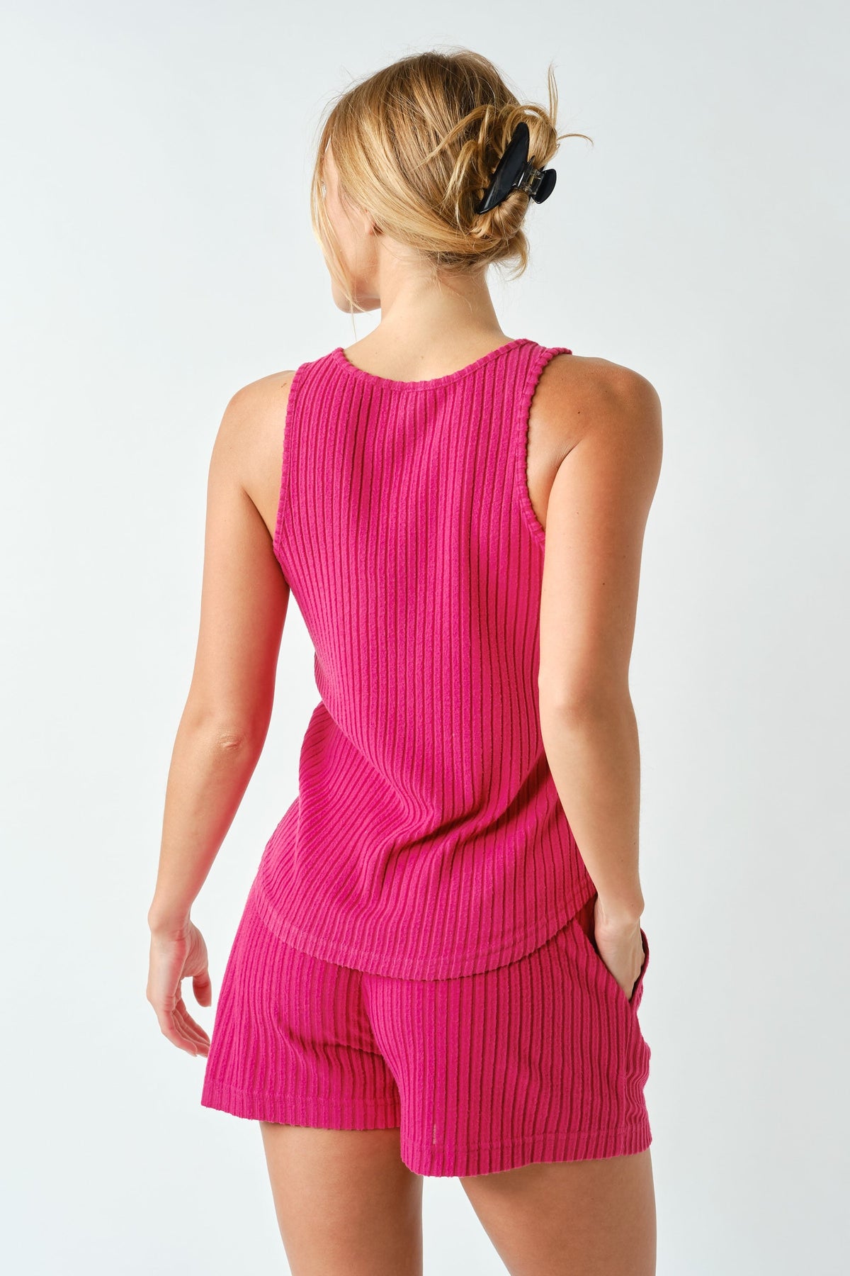 SOFTCORE RIBBED LOUNGE SET FUSHCIA