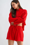 MALIBU OFFSET RAW EDGE HALF ZIP SET RED