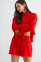 MALIBU OFFSET RAW EDGE HALF ZIP SET RED