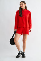 MALIBU OFFSET RAW EDGE HALF ZIP SET RED