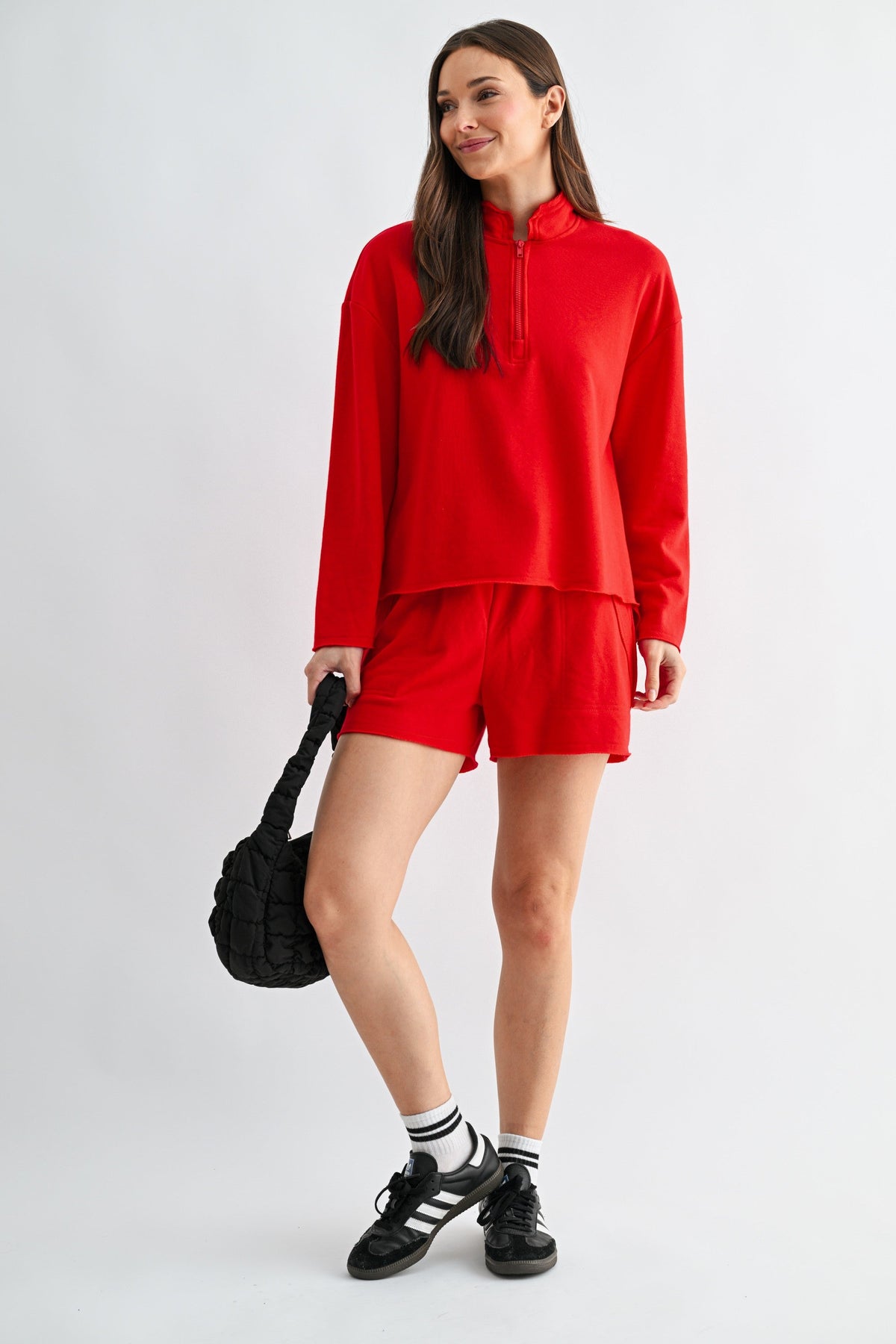 MALIBU OFFSET RAW EDGE HALF ZIP SET RED