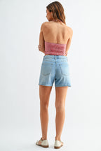 LIGHT DENIM SIDE SLIT SHORTS